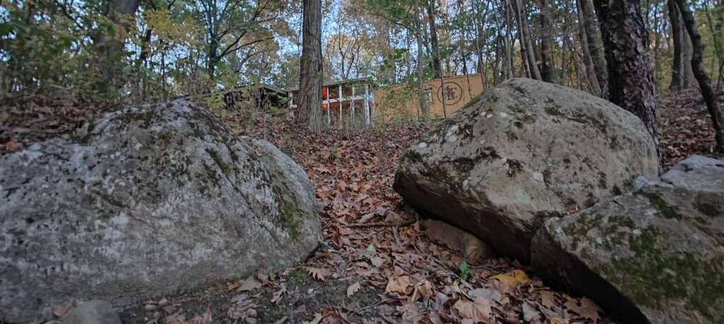 View from the ravine looking back at 565. Large Rocks is the foreground.